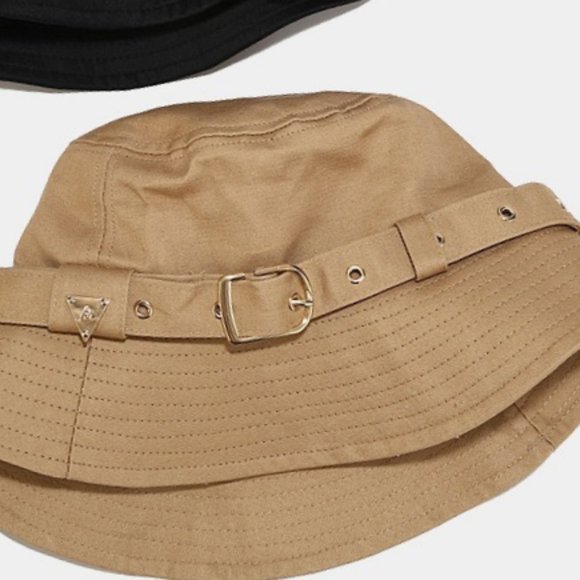 Bucket Hat W/Buckle Detail Cargo Foldable Fashion Solid Color Tan - Picture 6 of 7